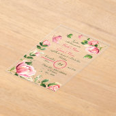 Rosa Blume Grün Blätter Schmetterlinge Hochzeit Acryleinladungen (Ablage )