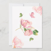 Rosa Blume Grün Blätter Schmetterlinge Hochzeit Einladung (Rückseite)