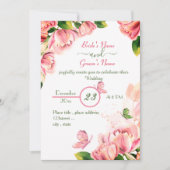 Rosa Blume Grün Blätter Schmetterlinge Hochzeit Einladung (Vorderseite)