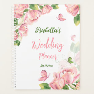 Rosa Blume Grün Blätter Schmetterlinge Hochzeit Planer