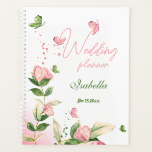 Rosa Blume Grün Blätter Schmetterlinge Hochzeit Planer