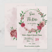 Rosa Blume Grüne Blätter botanisch Save The Date (Vorne/Hinten)
