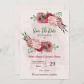 Rosa Blume Grüne Blätter botanisch Save The Date (Vorne/Hinten)