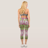 Rosa Blume Grüne Blätter Capri Leggings (Rückseite)