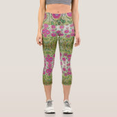 Rosa Blume Grüne Blätter Capri Leggings (Vorderseite)