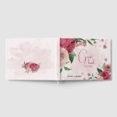 Rosa Blume Grüne Blätter Hochzeit Gästebuch (Voll)