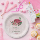 Rosa Blume Grüne Blätter Hochzeit Pappteller (Party)