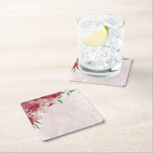 Rosa Blume Grüne Blätter Hochzeit Rechteckiger Pappuntersetzer (Vor Ort)