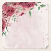 Rosa Blume Grüne Blätter Hochzeit Rechteckiger Pappuntersetzer (Vorderseite)