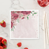 Rosa Blume Grüne Blätter Hochzeit Serviette (Beispiel)