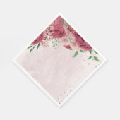 Rosa Blume Grüne Blätter Hochzeit Serviette (Ecke)