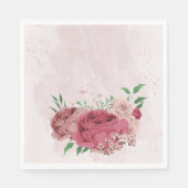 Rosa Blume Grüne Blätter Hochzeit Serviette (Vorderseite)