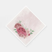 Rosa Blume Grüne Blätter Hochzeit Serviette (Ecke)