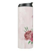 Rosa Blume Grüne Blätter Hochzeit Thermosbecher (Nach links gedreht)