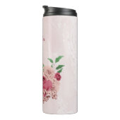 Rosa Blume Grüne Blätter Hochzeit Thermosbecher (Nach rechts gedreht)
