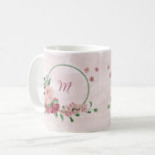Rosa Blume, grüne Blätter Kaffeetasse (Vorderseite Links)