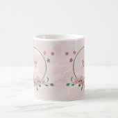Rosa Blume, grüne Blätter Kaffeetasse (Mittel)