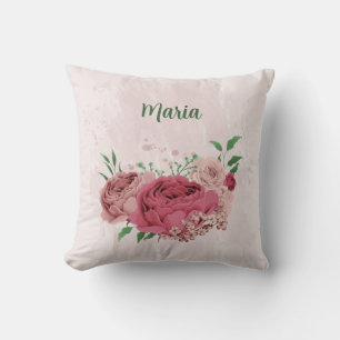 Rosa Blume, grüne Blätter Kissen