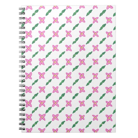 Rosa Blume Grüne Blätter Muster Notebook Notizblock (Vorderseite)