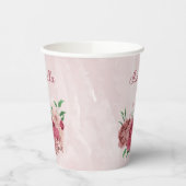 Rosa Blume, grüne Blätter Pappbecher (Links)