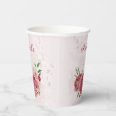 Rosa Blume, grüne Blätter Pappbecher (Rechts)