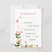 Rosa Blume, grüne Blätter Schmetterling RSVP Karte (Vorderseite)