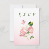 Rosa Blume, grüne Blätter Schmetterling RSVP Karte (Rückseite)