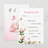 Rosa Blume, grüne Blätter Schmetterling RSVP Karte (Vorne/Hinten)