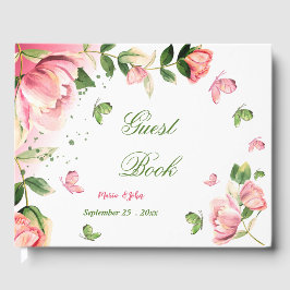 Rosa Blume Grüne Blätter Schmetterlinge Gästebuch