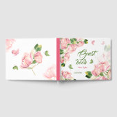 Rosa Blume Grüne Blätter Schmetterlinge Gästebuch (Voll)