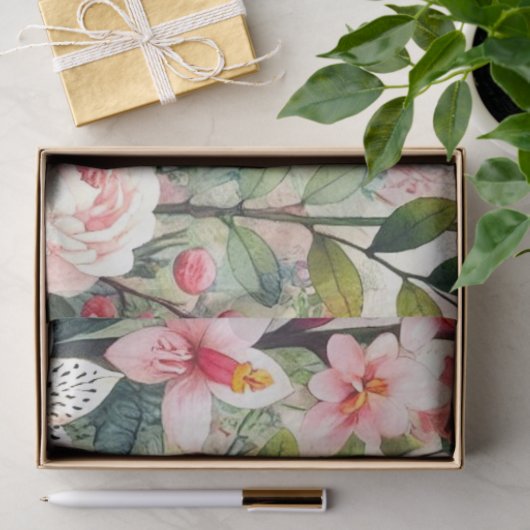 Rosa Blume Grüne Blätter Seidenpapier (Geschenk)