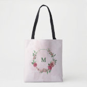 Rosa Blume, grüne Blätter Tasche (Vorderseite)