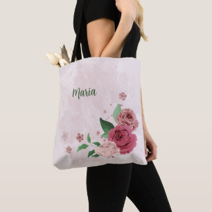 Rosa Blume, grüne Blätter Tasche