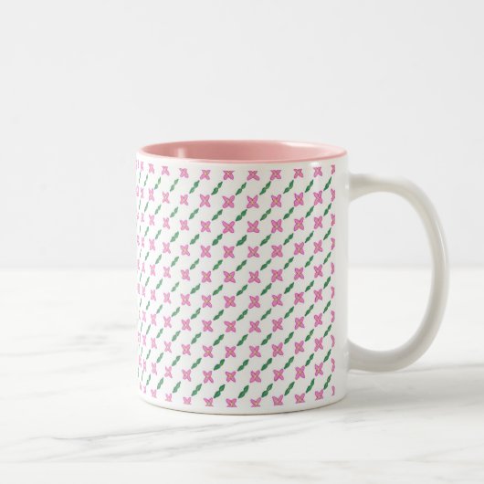 Rosa Blume Grüne Blätter Tasse Muster (Rechts)
