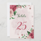 Rosa Blume, grüne Blätter Tischnummer (Rückseite)