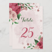 Rosa Blume, grüne Blätter Tischnummer (Vorne/Hinten)