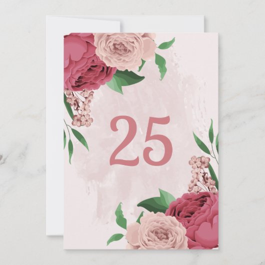 Rosa Blume, grüne Blätter Tischnummer (Vorderseite)