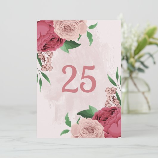 Rosa Blume, grüne Blätter Tischnummer (Stehend Vorderseite)