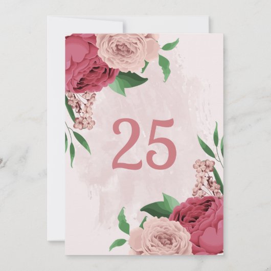 Rosa Blume, grüne Blätter Tischnummer (Rückseite)