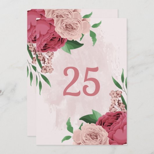 Rosa Blume, grüne Blätter Tischnummer (Vorne/Hinten)