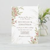 Rosa Blume Grüne Christliche Hochzeit Einladung (Stehend Vorderseite)