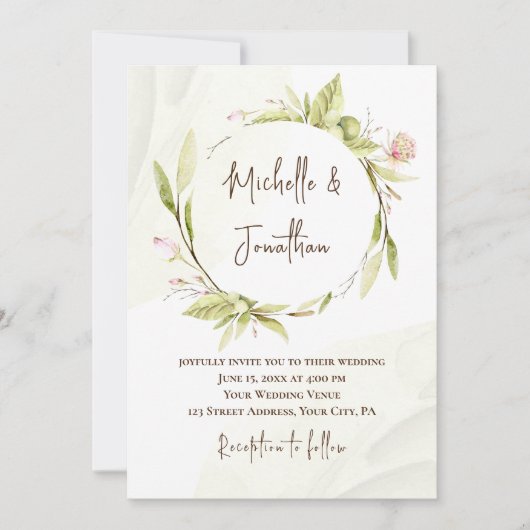 Rosa Blume Grüne Christliche Hochzeit Einladung (Vorderseite)