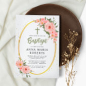 Rosa Blume Grüne Girl-Taufe Einladung