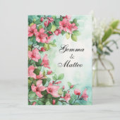 Rosa Blume Grüne Hochzeit Einladung (Stehend Vorderseite)