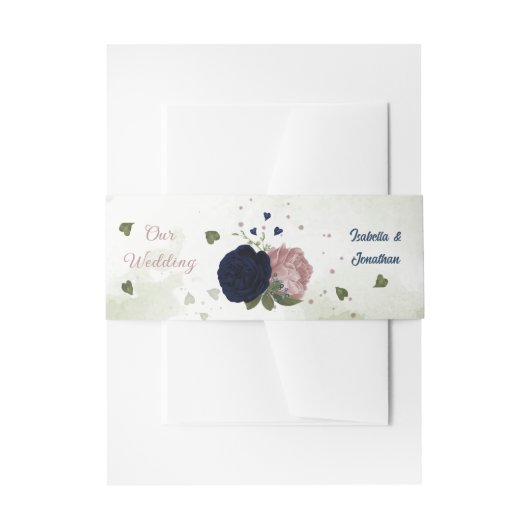 Rosa Blume Grüne Hochzeit Einladungsbanderole (Vorderseite Beispiel)