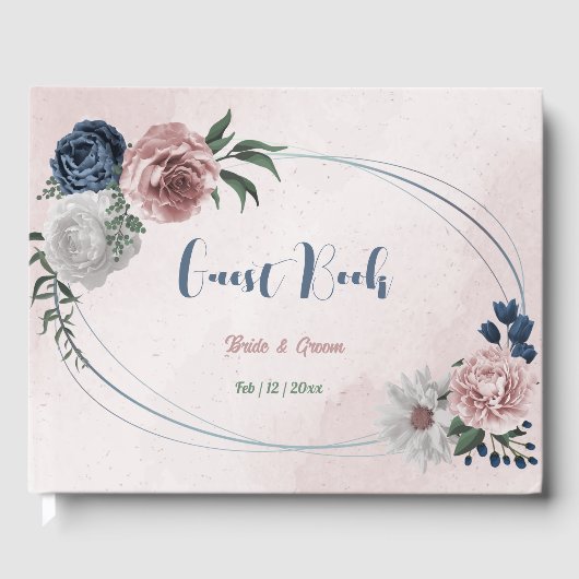 Rosa Blume Grüne Hochzeit Gästebuch (Vorderseite)