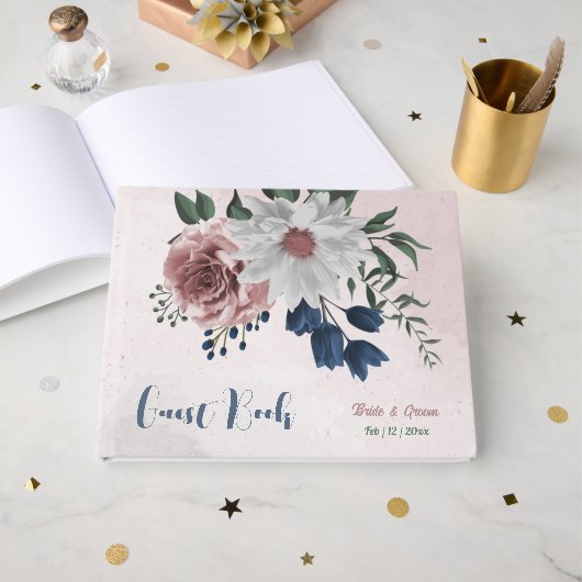 Rosa Blume Grüne Hochzeit Gästebuch (Vorderseite Offen)