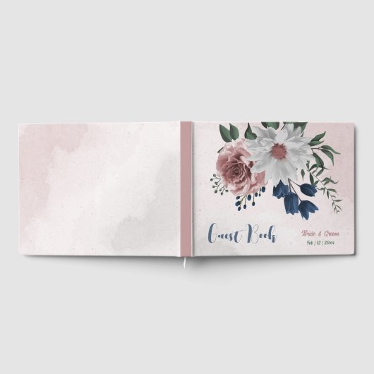 Rosa Blume Grüne Hochzeit Gästebuch (Voll)