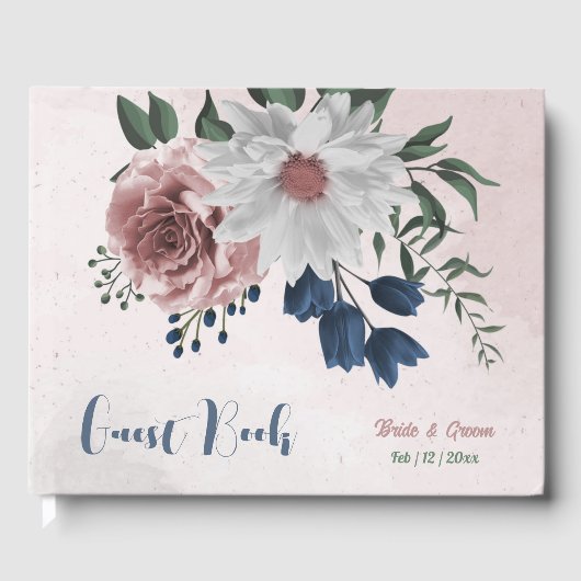 Rosa Blume Grüne Hochzeit Gästebuch (Vorderseite)