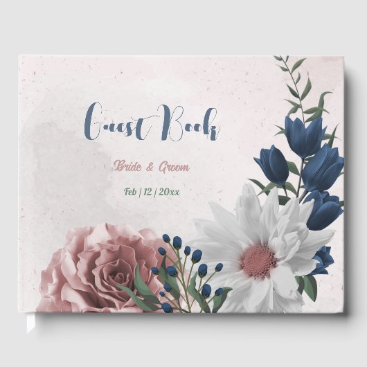 Rosa Blume Grüne Hochzeit Gästebuch (Vorderseite)